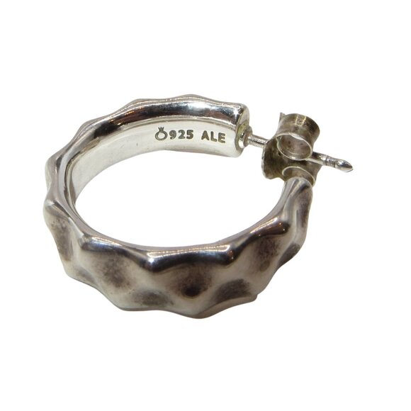 Pandora RARE Liquid Silver Sterling Silver Textured Hoop Earrings 290702 - Picture 4 of 7